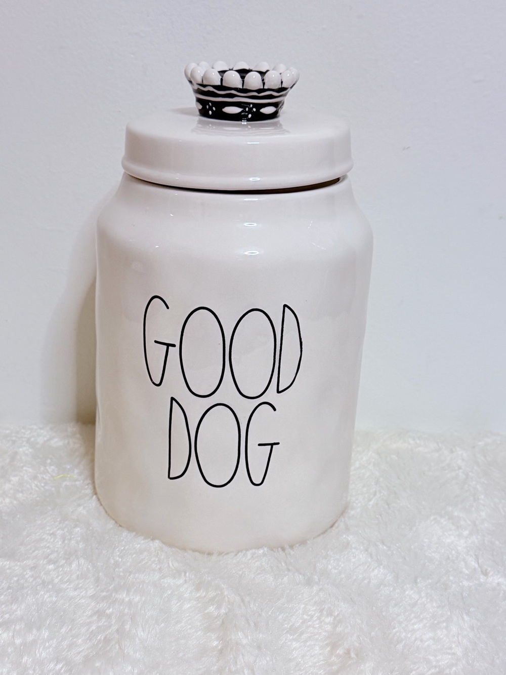 RAE DUNN Good Dog Ceramic Treat Jar - White with Black Lettering